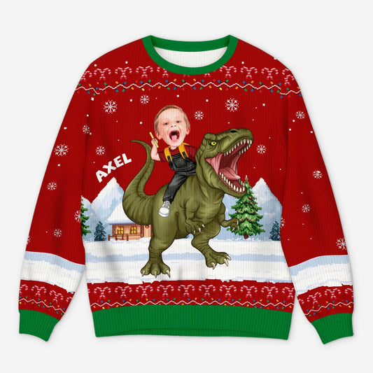 5806WGE1 kinder dinosaurier weihnachtspullover personalisiert_ kind mit gesicht 5806WTZAK