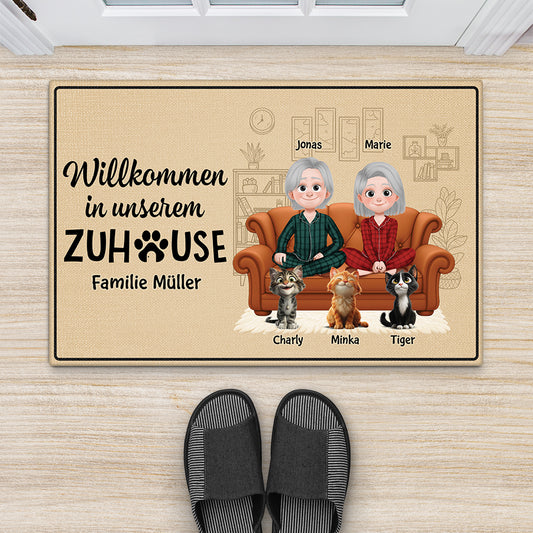 5933DGE2 willkommen in unserem zuhause katze fussmatte personalisiert paar_ 5933D6HND