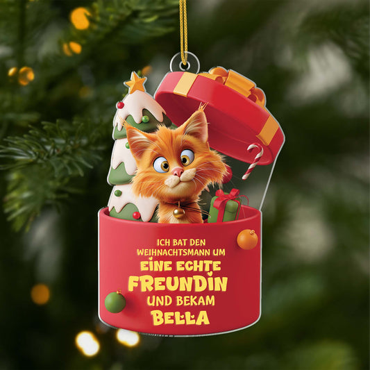 6098OGE1 3d druck effekt ich bat den weihnachtsmann um wahre freunde acryl christbaumschmuck katze personalisiert_ 6098OKLAD