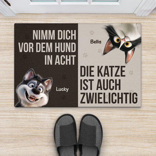 6354DGE2 nimm dich vor der katze der hund ist auch zwielichtig fussmatte personalisiert hund und katze 6354D8TZC
