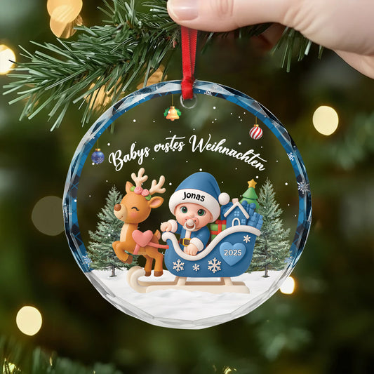 6409OGE2 babys erstes weihnachten glas weihnachtsschmuck_ personalisiert zur geburt rentierschlitten 6409O3L0K