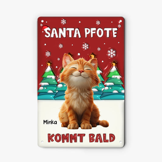 6527EGE1 3d druck effekt santa pfote kommt bald weihnachten turschild katze personalisiert_ 6527E3KTD