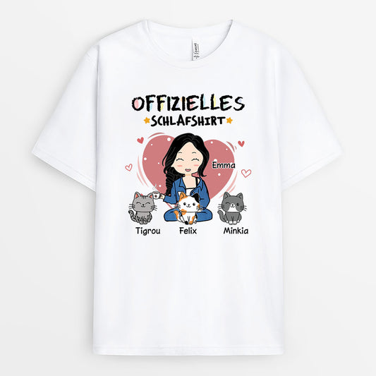 6649AGE1 offizielles schlafshirt helles schlafshirt katze personalisiert damen chibi buntstifte 6649AKV5D