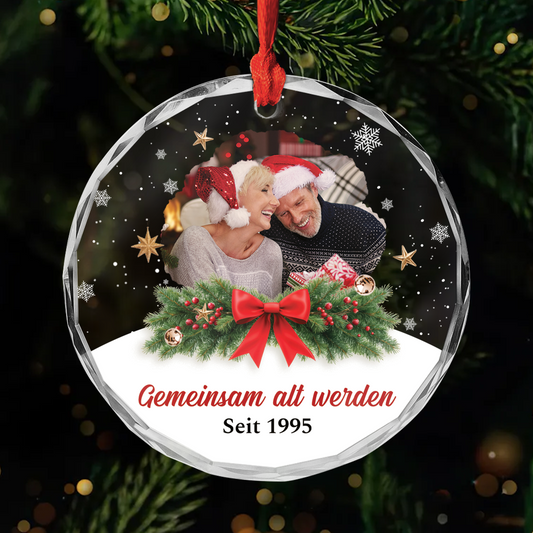 6681OGE1 gemeinsam alt werden seit glas weihnachtsschmuck personalisiert_ foto paar 6681OKT5G