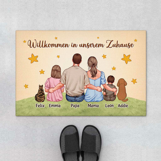 6927DGE1 die familie personalisierte fussmatte familie mit hund und katze_ 6927D8TTI
