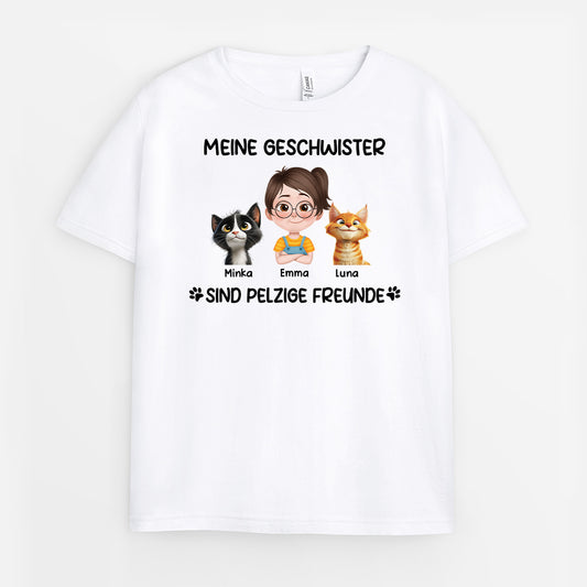 6961AGE1 meine geschwister sind pelzige freunde katzen t shirt personalisiert kinder 6961A3XCD