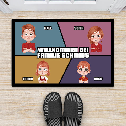 7010DGE2 willkommen bei fussmatte personalisiert familie_ comic panels 7010D8TZI