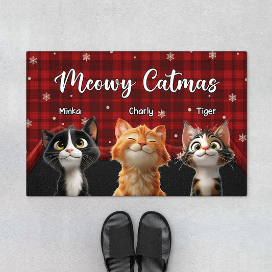 7034DGE1 frohliche weihnachten von unserer familie fussmatte katzen personalisiert 7034DTLND_1