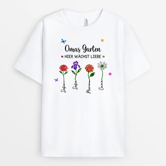 7211AGE1 omas garten schmucksteine blumen personalisiertes geschenk mama oma t shirt 7211a6q5a