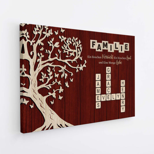 7256CGE2 familie etwas verruckt etwas laut und ganz viel liebe personalisierte kreuzwortratsel leinwand baum 7256C8T5I