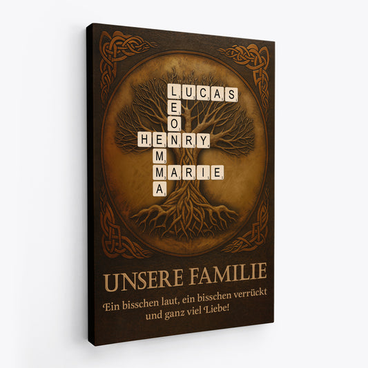 7303CGE2 familie wo leben beginnt liebe niemals endet leinwand familienstammbaum kreuzwortratsel personalisiert 7303C6TZI