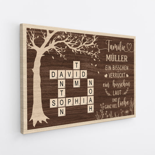 7355CGE2 familie etwas verruckt etwas laut und ganz viel liebe leinwand kreuzwortratsel personalisiert blumen 7355CKPZI