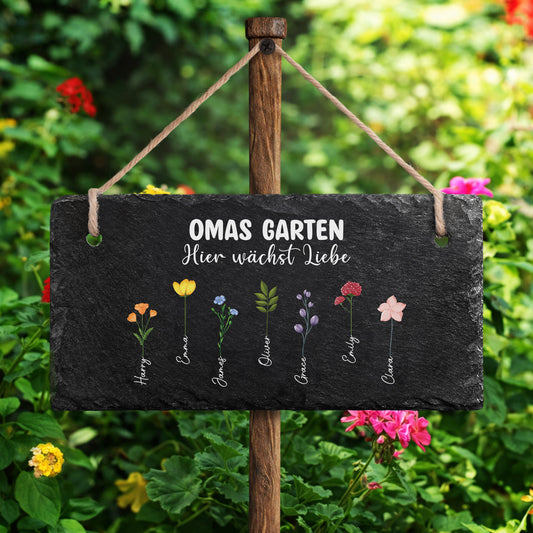 7379AGE2 mamas garten hier wachst liebe personalisiertes geschenk uv druck schiefer gartenschild mamaoma 7379ae6q5a