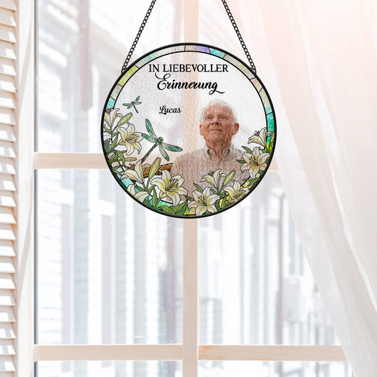 7676UGE2 ich bin immer bei dir rotkardinal personalisierte trauergeschenke buntglas sonnenfanger foto papamama 7676u3taa