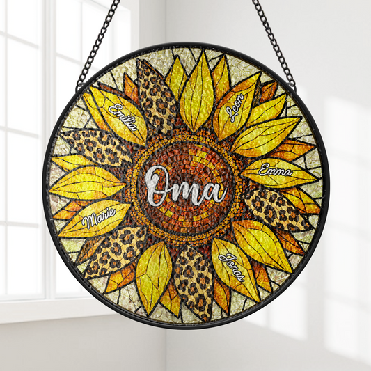 7678UGE1 sonnenblumen mit namen personalisiertes geschenk buntglas sonnenfanger omamama 7678utfna