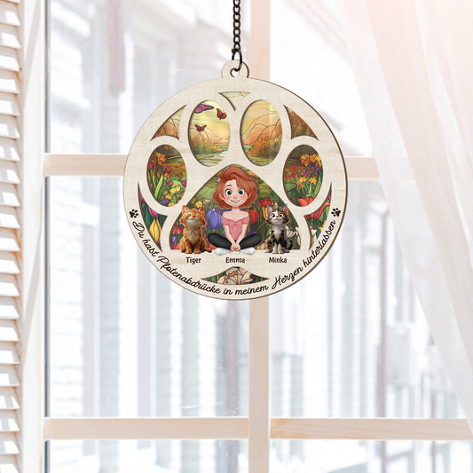 7704UGE2 du hast pfotenabdrucke in meinem herzen hinterlassen personalisierte geschenke katze acryl sonnenfanger 7704uctnd