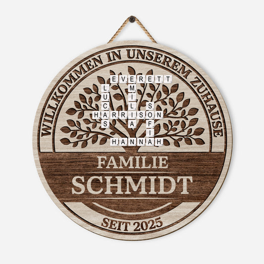 7710QGE1 willkommen in unserem zuhause personalisiertes kreuzwortratsel geschenk holzschild 7710q8pwi