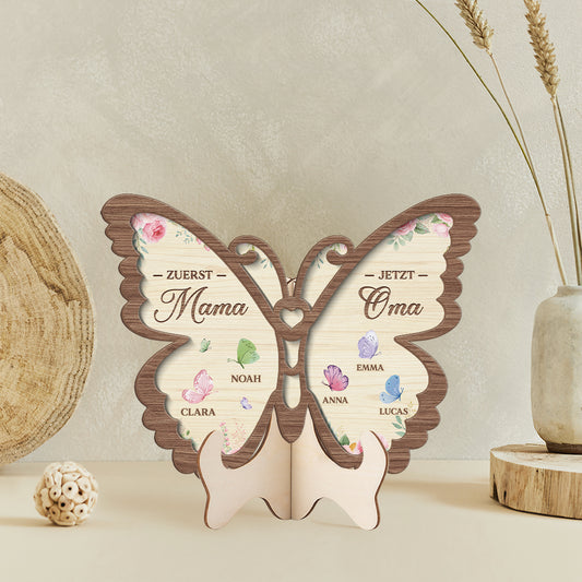7730QGE2 erst mama jetzt oma personalisiertes geschenk holzaufsteller mamaoma schmetterlinge 7730qspza