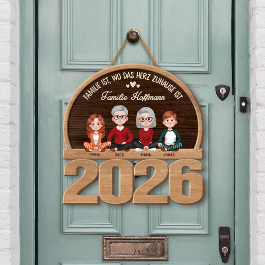 7738QGE2 familie ist wo das herz zuhause ist holzschild familie personalisiert_ mit hund katze 7738qtlni