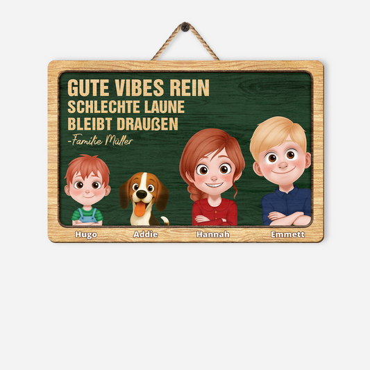 7744QGE1 gute vibes rein schlechte laune bleibt draussen personalisierte geschenke familie holzschild mit hund katze 7744qtkhi