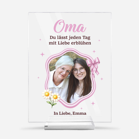 7786RGE1 du lasst jeden tag mit liebe erbluhen personalisierte geschenke foto acryl aufsteller mit stander omamama 7786r8pta
