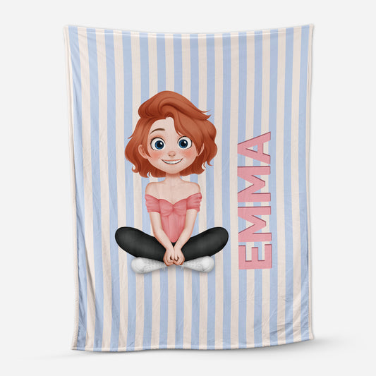 7814BGE1 fraumann cartoon mit namen personalisiertes geschenk gestreifte kuscheldecke 7814bcqca