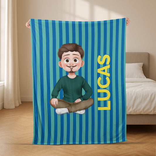 7814BGE2 fraumann cartoon mit namen personalisiertes geschenk gestreifte kuscheldecke 7814bcqca