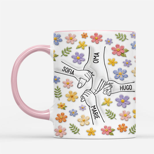 7821MGE1 3d druck effekt hand in hand blumen pastel personalisiertes geschenk omamama tasse 7821mcvca