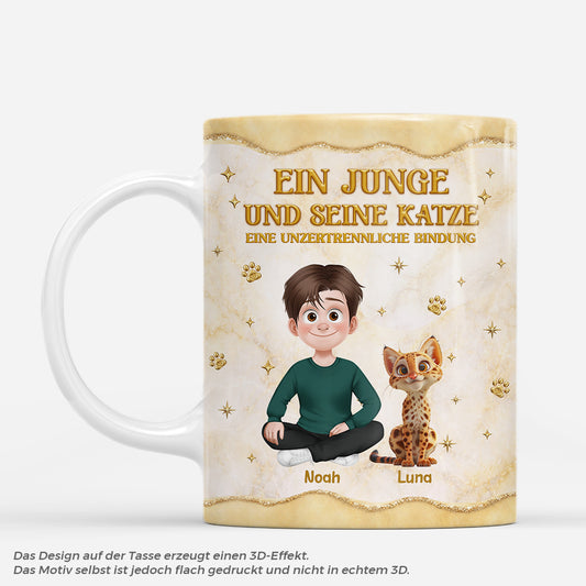 7879MGE1 3d druck effekt ein junge seine katze personalisiert_e geschenke katze tasse gold optik 7879mcpzd