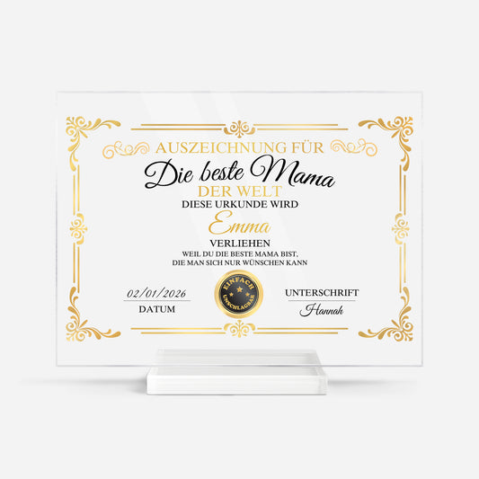 7894RGE1 auszeichnung fur die beste mama der welt personalisiertes geschenk acryl aufsteller mit stander omamama 7894rcpaa