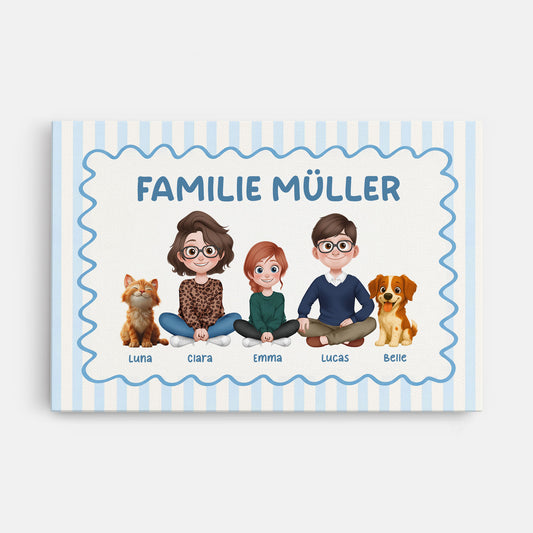 7945CGE1 familie mit hund und katze personalisierte geschenke familie leinwand_ pastell 7945c3vmf_1