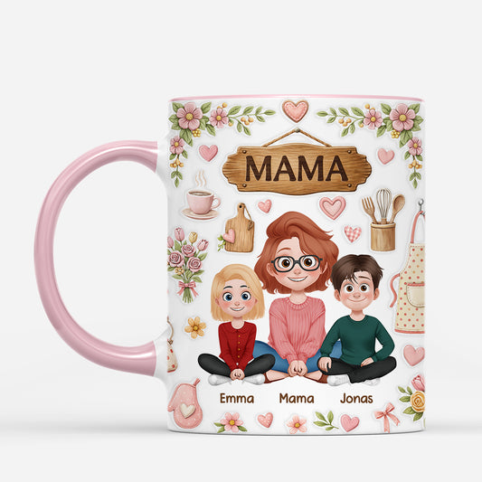 7949MGE1 3d druck effekt mama kinder cartoon personalisiertes geschenk omamama tasse 7949m3yna