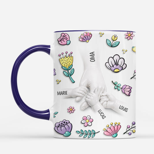 8070MGE2 3d druck effekt hand in hand personalisiertes geschenk mamaoma tasse lila blumen 8070m6pna