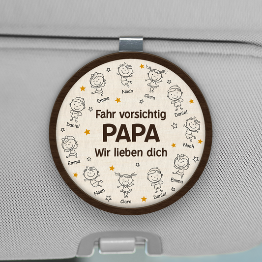 8414GGE1 fahr vorsichtig strichmannchen personalisiertes geschenk auto visier clip papa mama 8414g8ymb