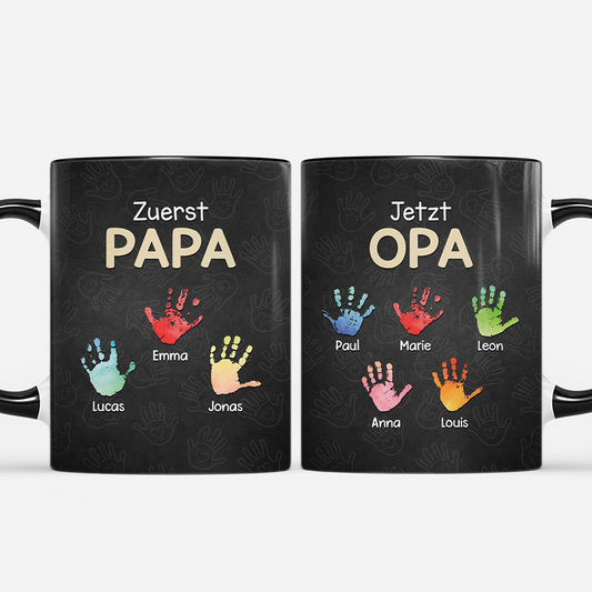 8456MGE1 zuerst papa jetzt opa bunte handabdrucke personalisiertes geschenk tasse 8456mtktb
