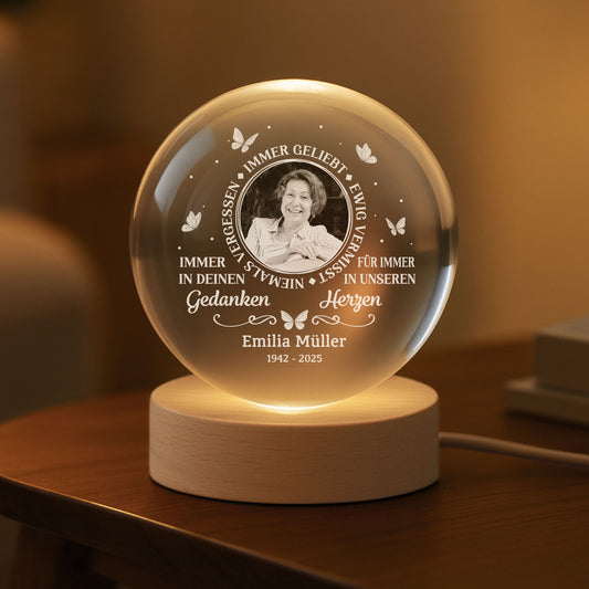8529LGE2 immer geliebt personalisierte trauergeschenke kristallkugel foto mama papa 8529lcqlb