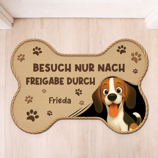8546AGE1 besuch nur nach freigabe durch personalisiertes hunde geschenk fussmatte_ unregelmassige form 8546ad8ezc