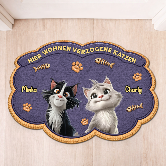 8558AGE1 hier wohnen verzogene katzen personalisierte geschenke katze fussmatte unregelmassige form 8558adavrd_2