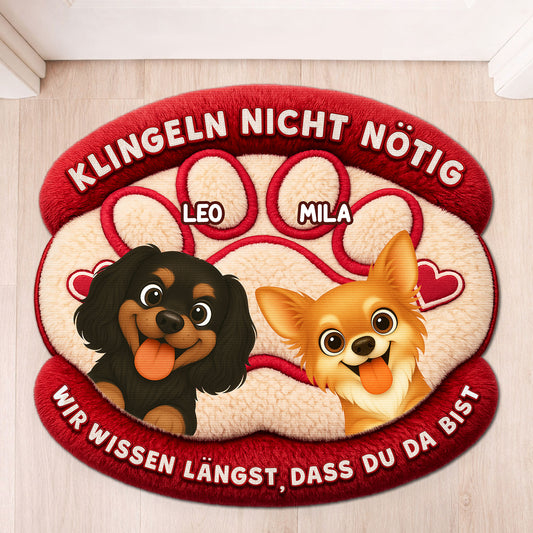 8564AGE1 klopfen nicht notig wir wissen langst dass du da bist personalisiertes hunde geschenk fussmatte unregelmassige form 8564adavwc_2