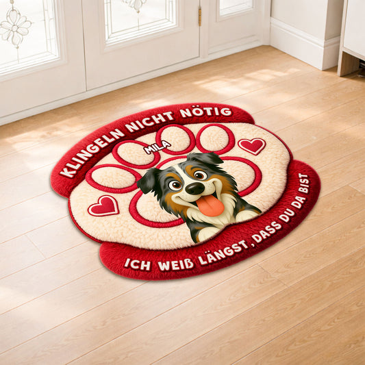 8564AGE1 klopfen nicht notig wir wissen langst dass du da bist personalisiertes hunde geschenk fussmatte unregelmassige form 8564adavwc_3