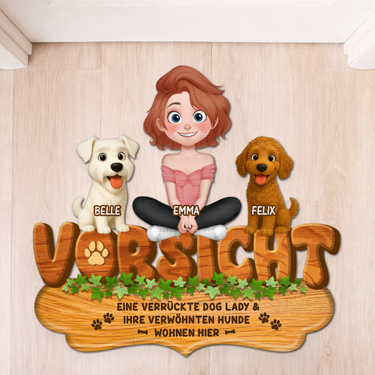 8573AGE1 eine verruckte dog lady ihr verwohnter hund wohnen hier personalisiertes hunde geschenk fussmatte unregelmassige form 8573adafbc_jpg_37d26d23 7450 40b3 9e62 e1cf0d9ec5b2