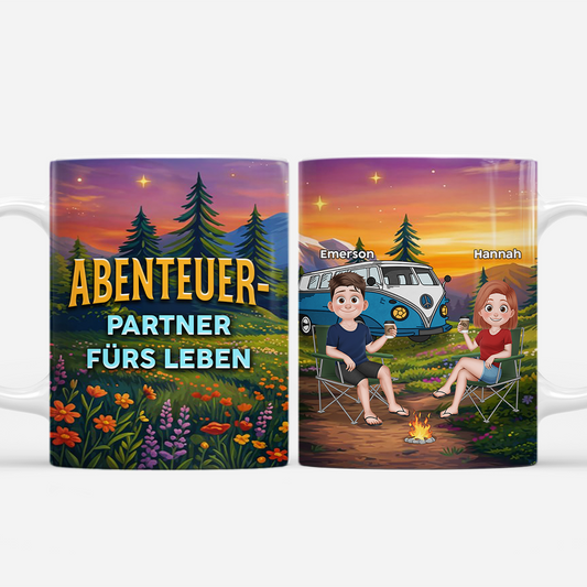 8582MGE1 abenteuer partner furs leben personalisierte paar geschenke tassen camping cartoon 8582mtcbg