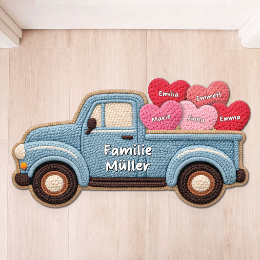 8608AGE1 3d druck effekt familie auto mit herzen personalisierte geschenke familie fussmatte unregelmassige form 8608adneli