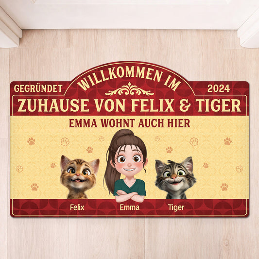 8609AGE1 willkommen im zuhause personalisierte geschenke katze fussmatte unregelmassige form 8609adavmd_1