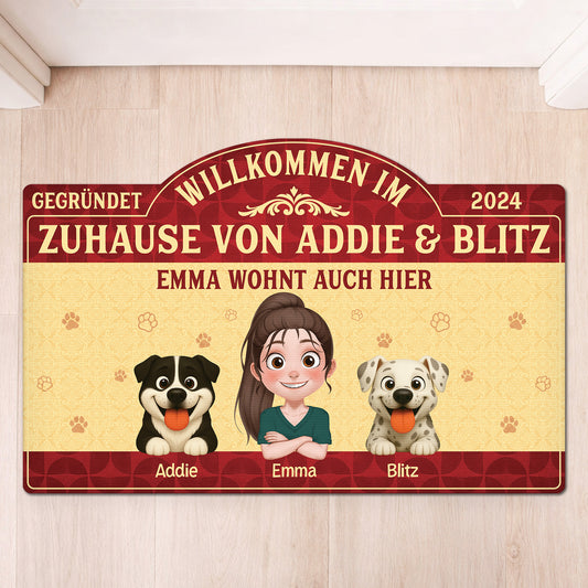 8609AGE1 willkommen im zuhause personalisiertes hunde geschenk fussmatte unregelmassige form 8609adavmc_1