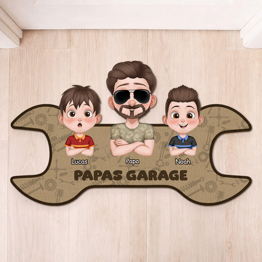 8610AGE1 papas garage personalisiertes geschenk fussmatte papa opa unregelmassige form 8610adnhbb
