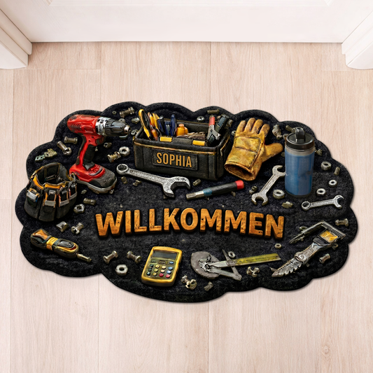 8613AGE1 3d druck effekt herzlich willkommen werkzeug personalisiertes geschenk fussmatte papa opa unregelmassige form 8613adtdrb