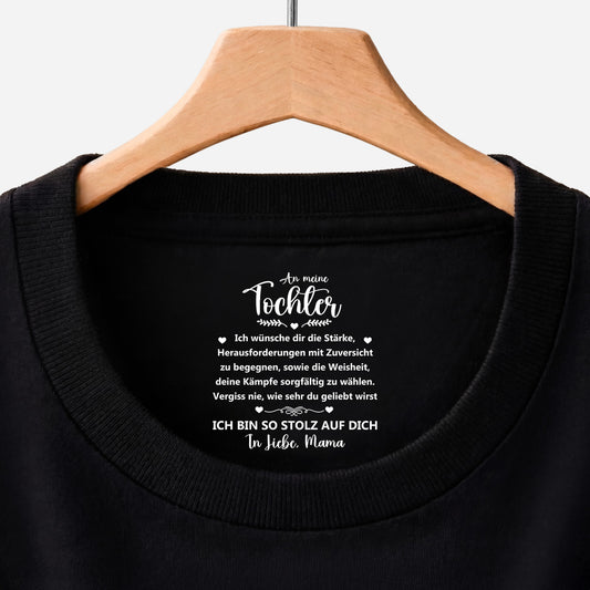 8936AGE1 vergiss nie wie sehr du geliebt wirst personalisiertes geschenk schwarzes t shirt nackenlabel drucken sohn tochter manner frauen 8936aasqba