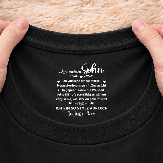 8936AGE2 vergiss nie wie sehr du geliebt wirst personalisiertes geschenk schwarzes t shirt nackenlabel drucken sohn tochter manner frauen 8936aasqba