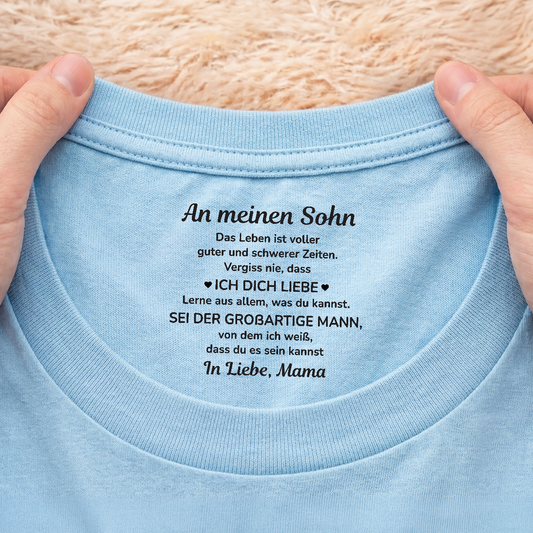 8946AGE2 an meinen sohn an meine tochter personalisiertes geschenk weisses t shirt nackenlabel drucken manner frauen 8946aashza